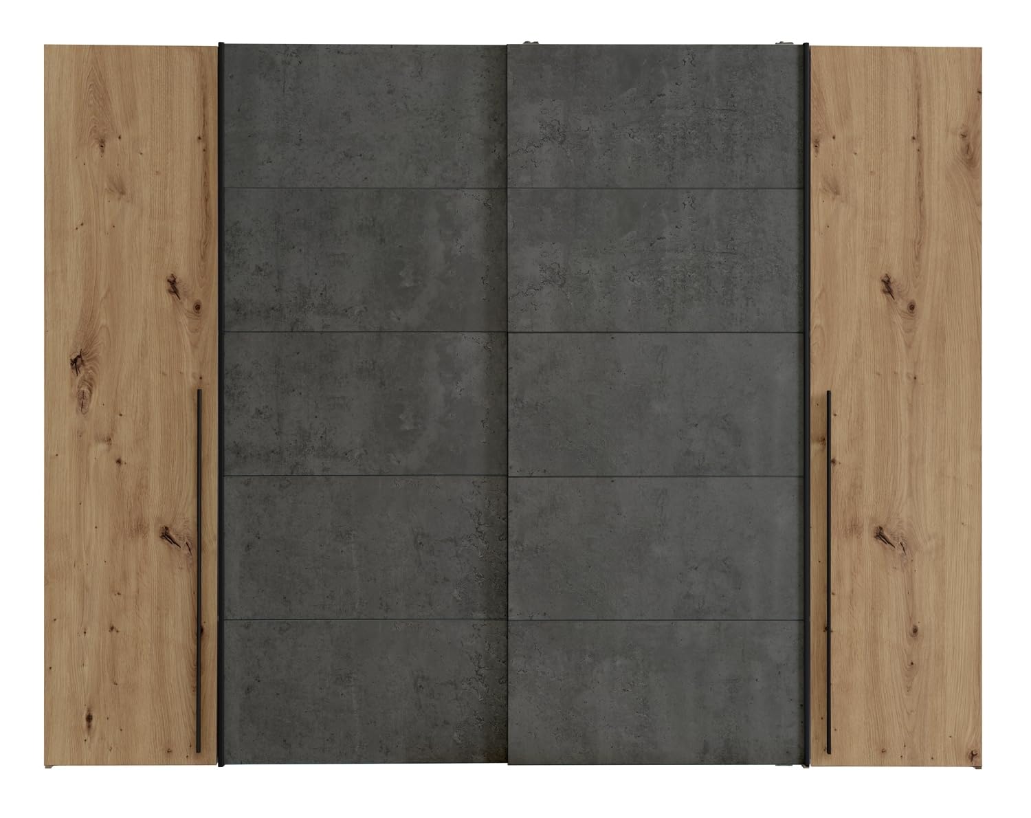 Forte Narago Schrank 270, Kleiderschrank, Schwebetürenschrank mit Drehtüren, Holzdekor Artisan Eiche kombiniert mit Grau, 270,3 cm breit x 210,5 cm hoch x 61,2 cm tief