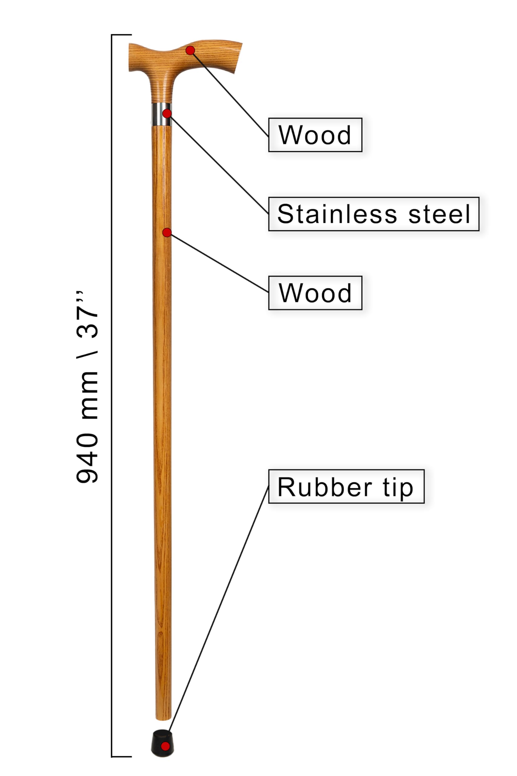 Dr. Watson Classic Fritz Walking Stick – Handcrafted Ash Wood Cane with Polished Stainless Steel Collar