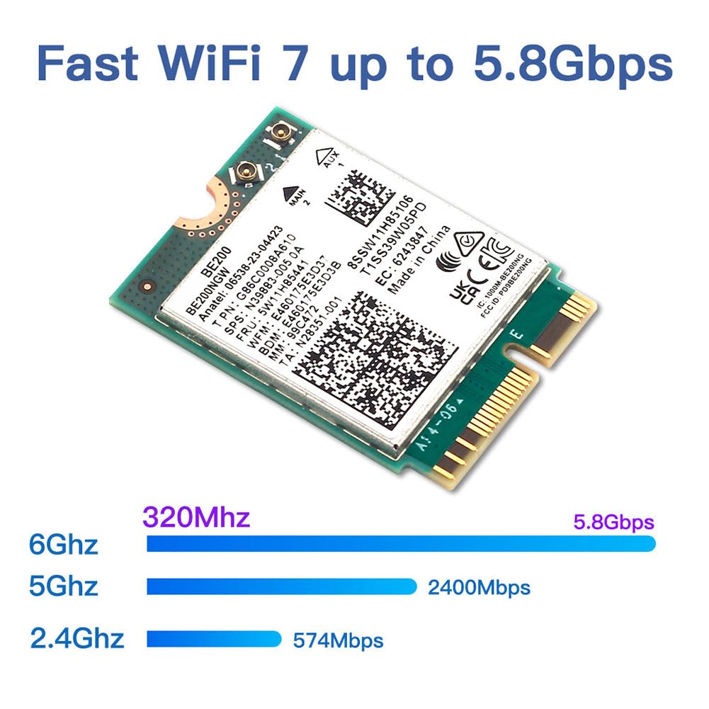 Carte WiFi sans WiFi 7 BE200 Pcie Bluetooth 5.4 2,4G/5G/6 GHz Carte Réseau sans BE200 pour Win11