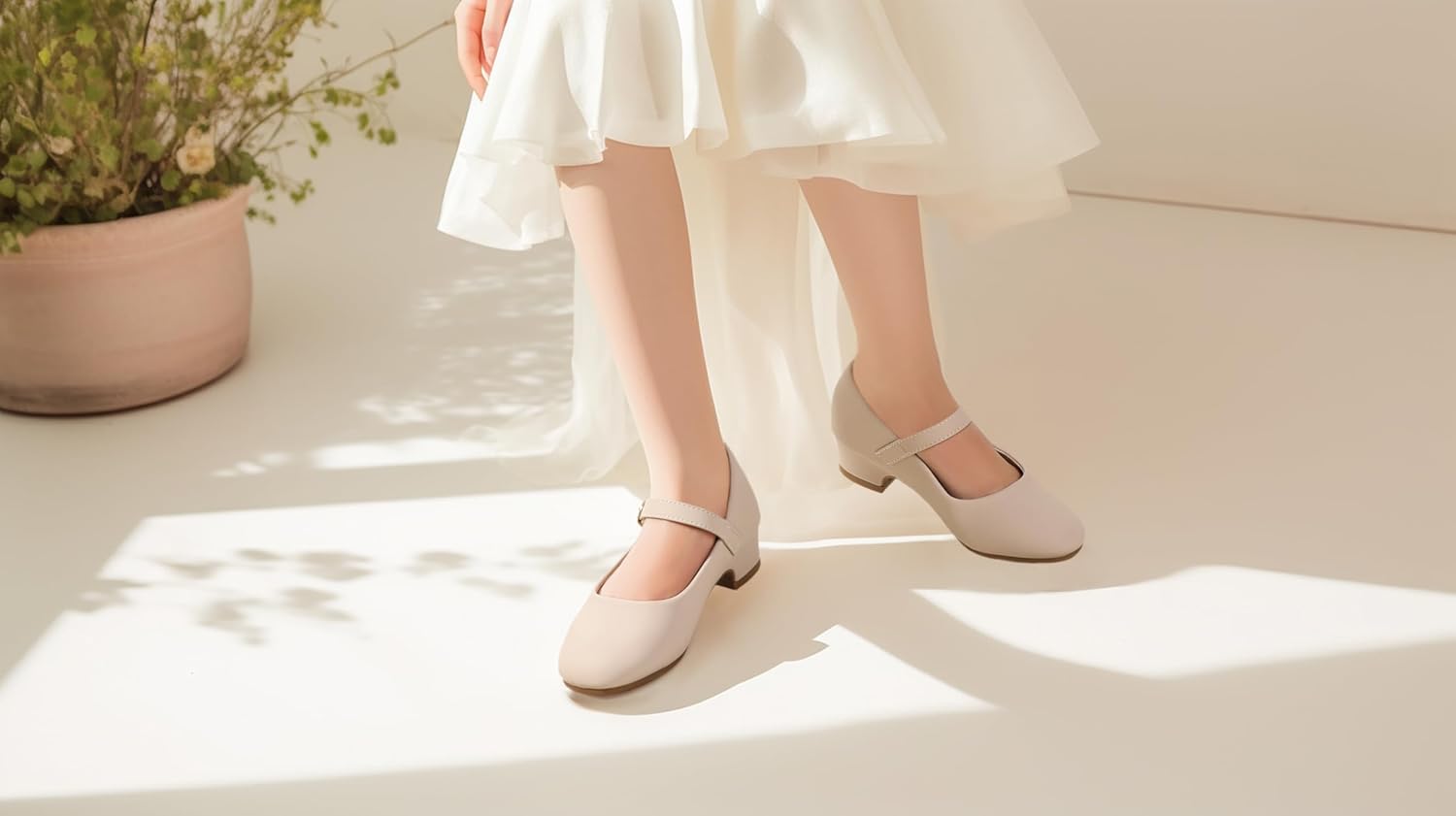 PANDANINJIA Girls Dress Shoes Toddler Little Big Kid Chunky Heels Wedding Party School PNEMY Flower Girl Shoes - Image 3