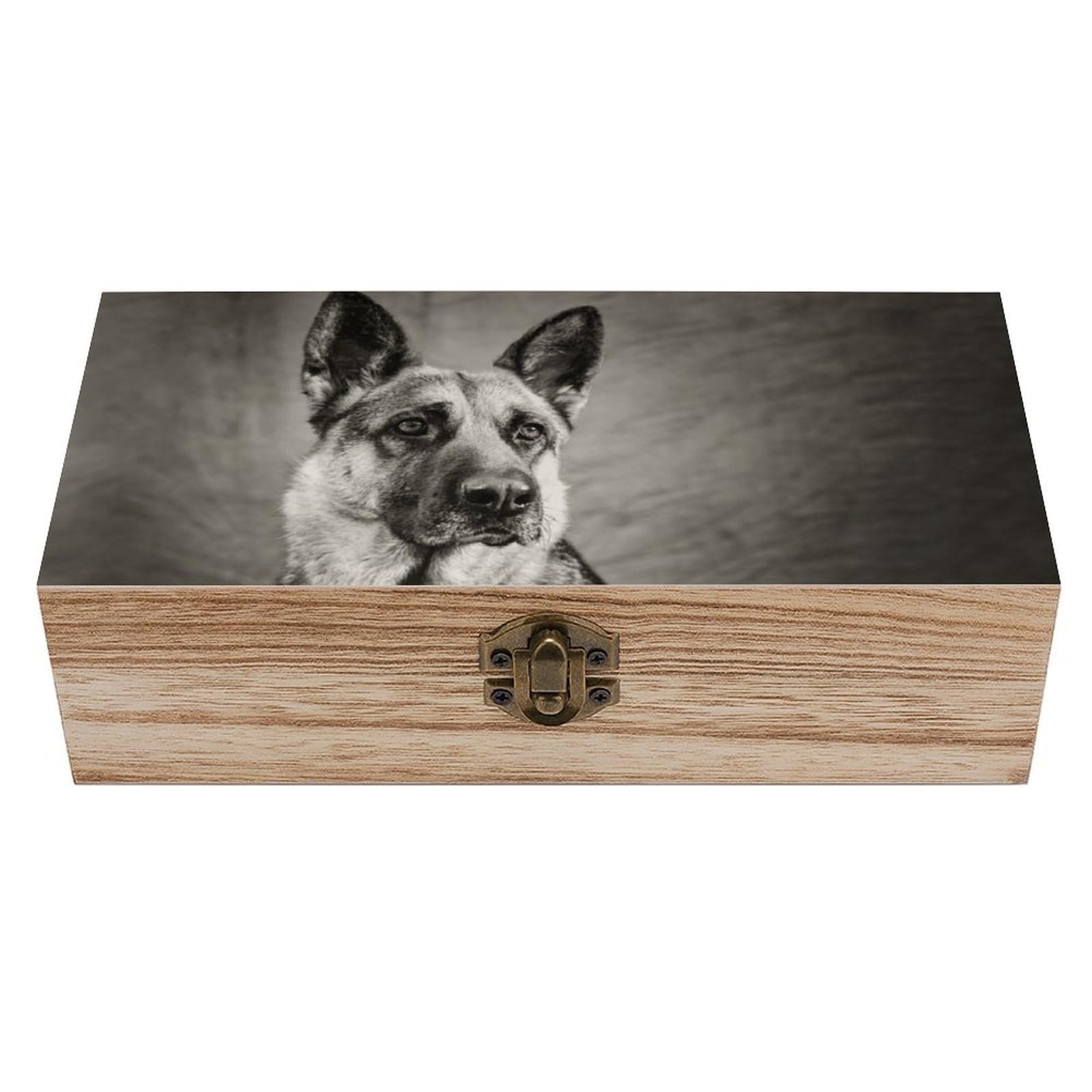 Cgsbngha Style Black And White German Shepherd Wooden Storage Boxes With Lid Memory Box Decorative Organiser For Office And Home
