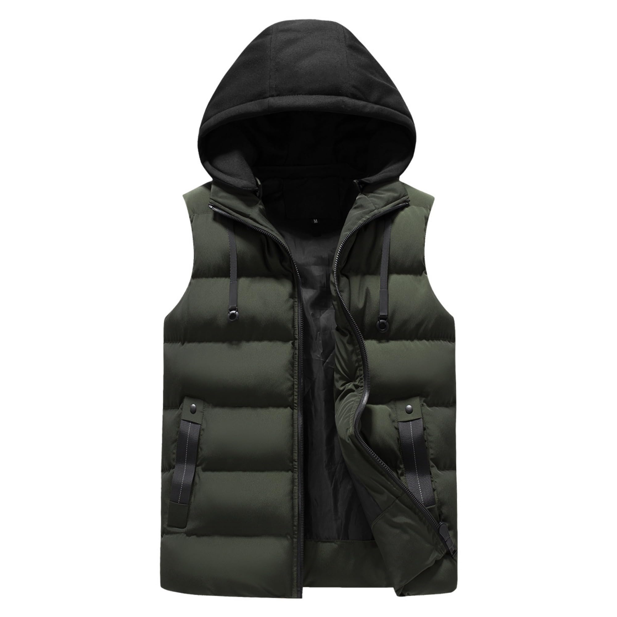 JEShifangjiusu Gilet da uomo leggero e resistente al vento, giacca invernale senza maniche con cappuccio staccabile con zip