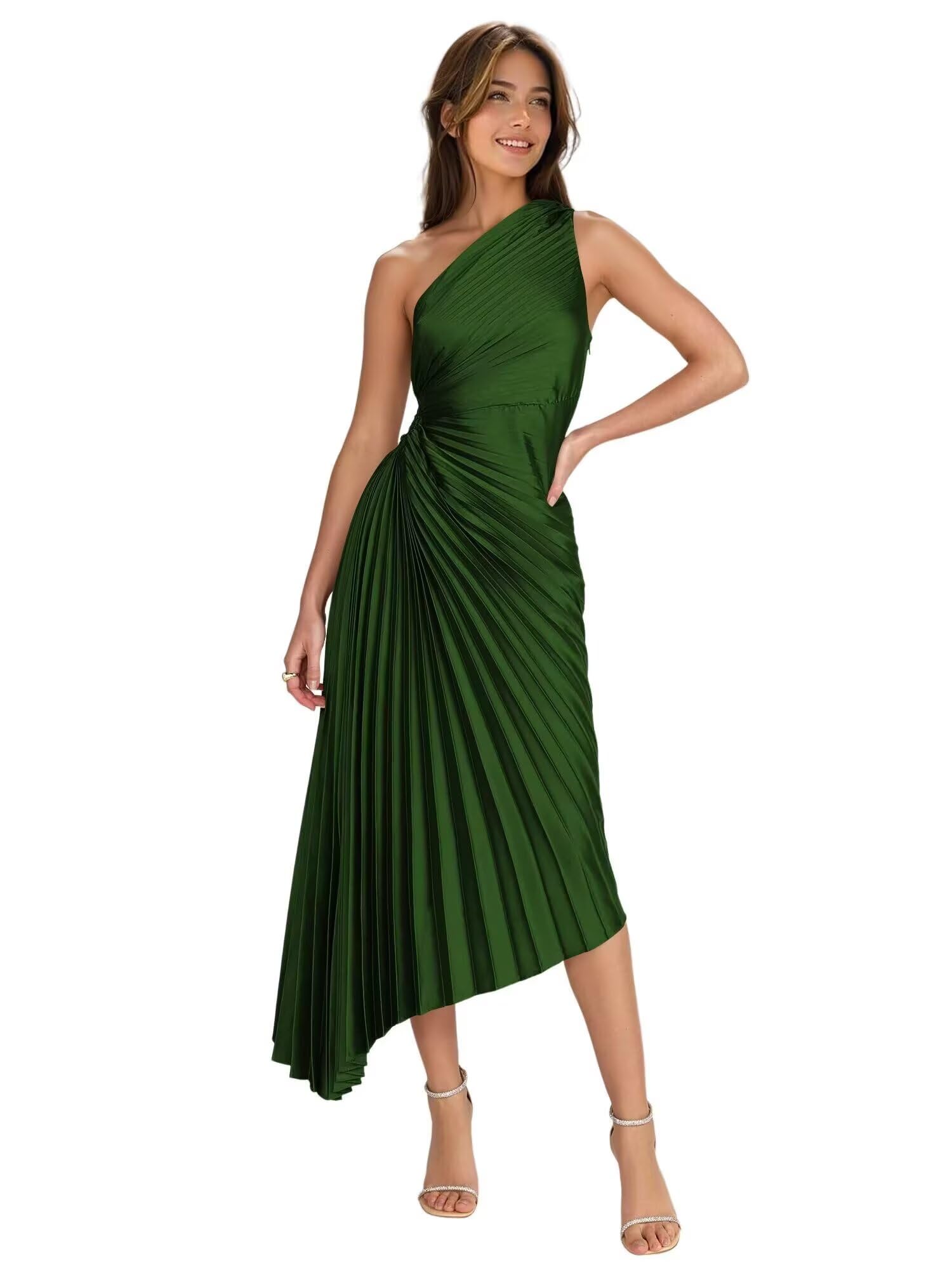 Satin One Shoulder Bridesmaid Dresses with Pleates for Women Asymmetrical Corset Long Formal Wedding Guest Dress