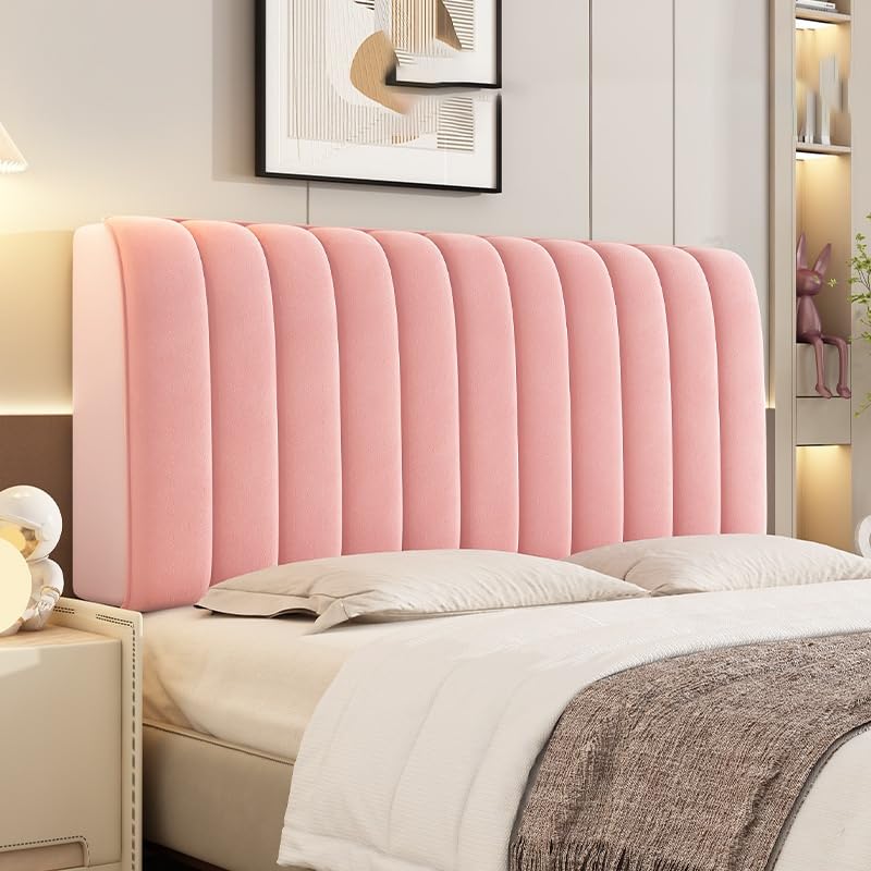 XIFUHUI Velvet Headboard Cover All-inclusive Stretch Headboard Slipcover Universal Thicken Solid Color Quilted For Single/double/king Size Bed Bedroom Décor(Pink,200cm)