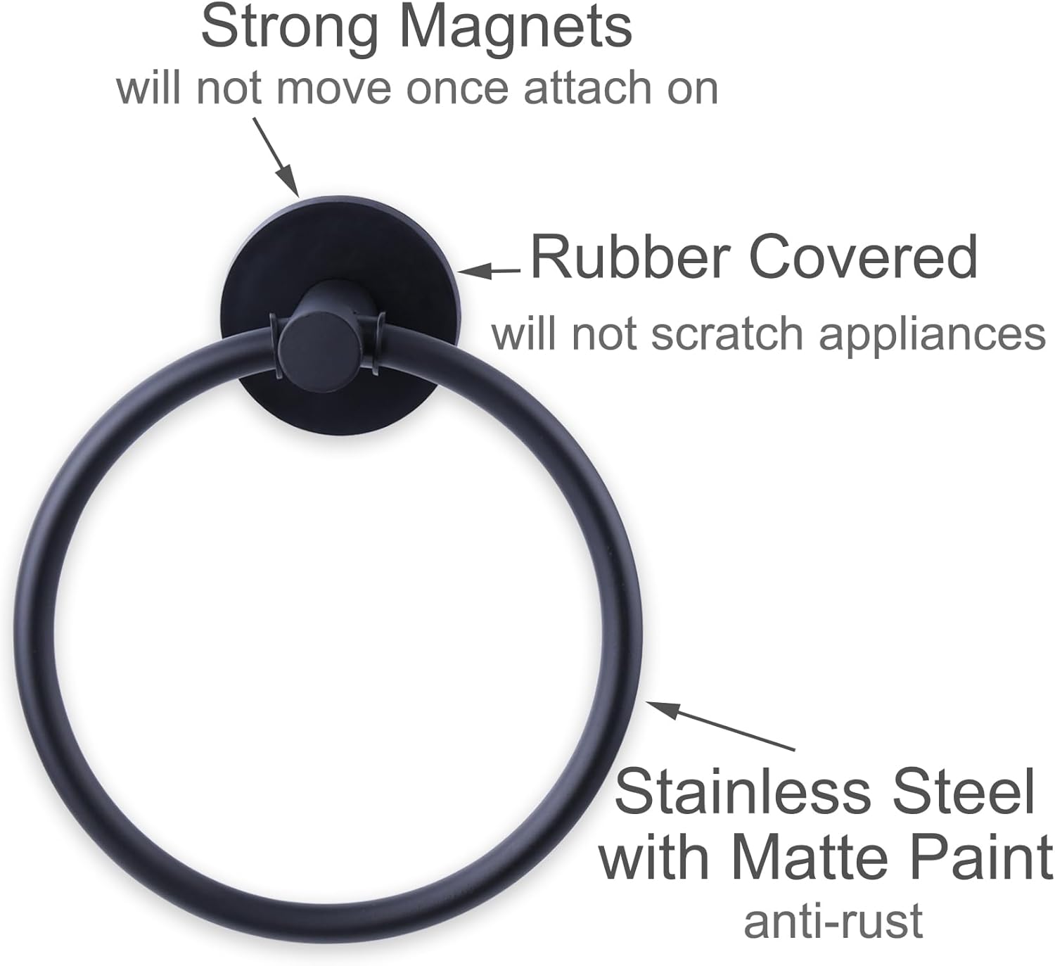 Magnetic Towel Ring Hand Towel Holder Towel Rack Towel Hook Hanger for Refrigerator, Kitchen Stove, Oven, Dishwasher, Sink, Laundry Washing Machine Black