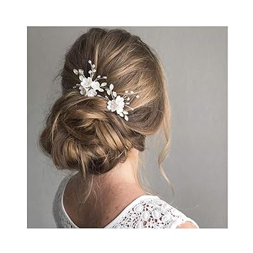 Campsis Bridal Wedding Hair Pins Silver Sparkly Rhinestones Pearls Flower Hair Pin Bride Hairpieces Gorgeous Hair Accessories for Women and Girls(Pack of 2) (Sliver)
