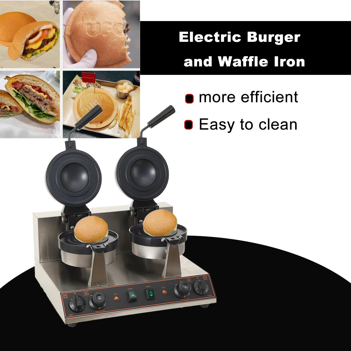Elektrische UFO-Burger-Presse, 2600W Kommerzielle Doppelkopf-Burger-Maker | Eiscreme-Burger-Maschine, Antihaft-Hitze-Presse-Maschine, schnelle Erwärmung, für Haus Snack-Bar usw