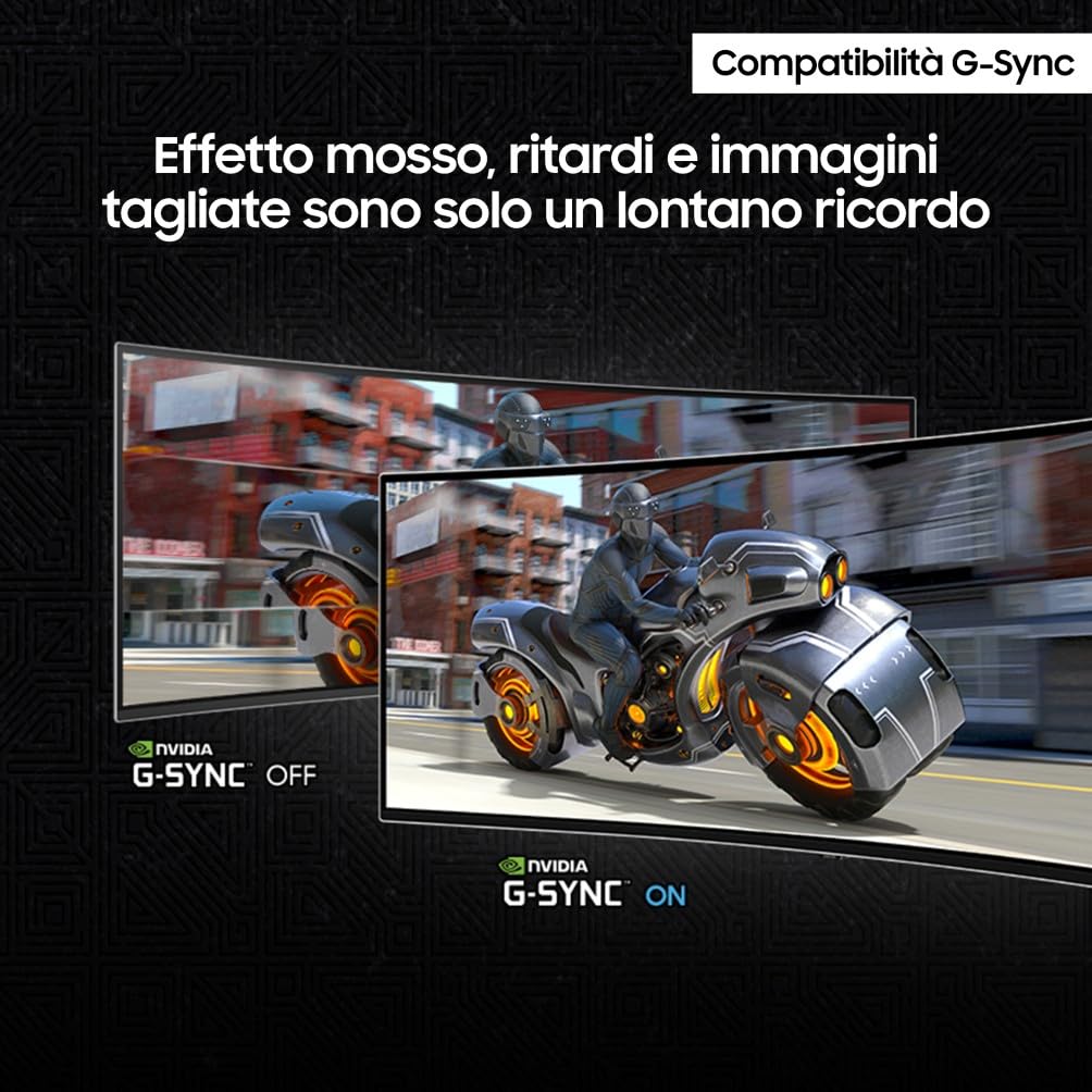 Samsung Monitor Gaming Odyssey OLED G9 (S49DG934), Curvo (1800R), 49'', 5120x1440 (DQHD), 32:9, HDR10+, QD-OLED Glare Free, 240Hz, 0,03ms (GtG), Compatibilità G-Sync, HDMI, Micro HDMI, DP