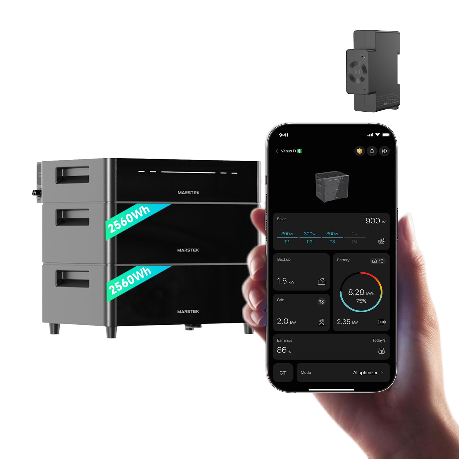 Marstek Venus D 5120 Wh Impianto solare da balcone con batteria espandibile e micro-inverter – 4 MPPT, Ingresso FV da 4 kW e uscita da 2,2 kW, Espandibile fino a 15,36 kWh, 6000 cicli, IP65, Plug&Play