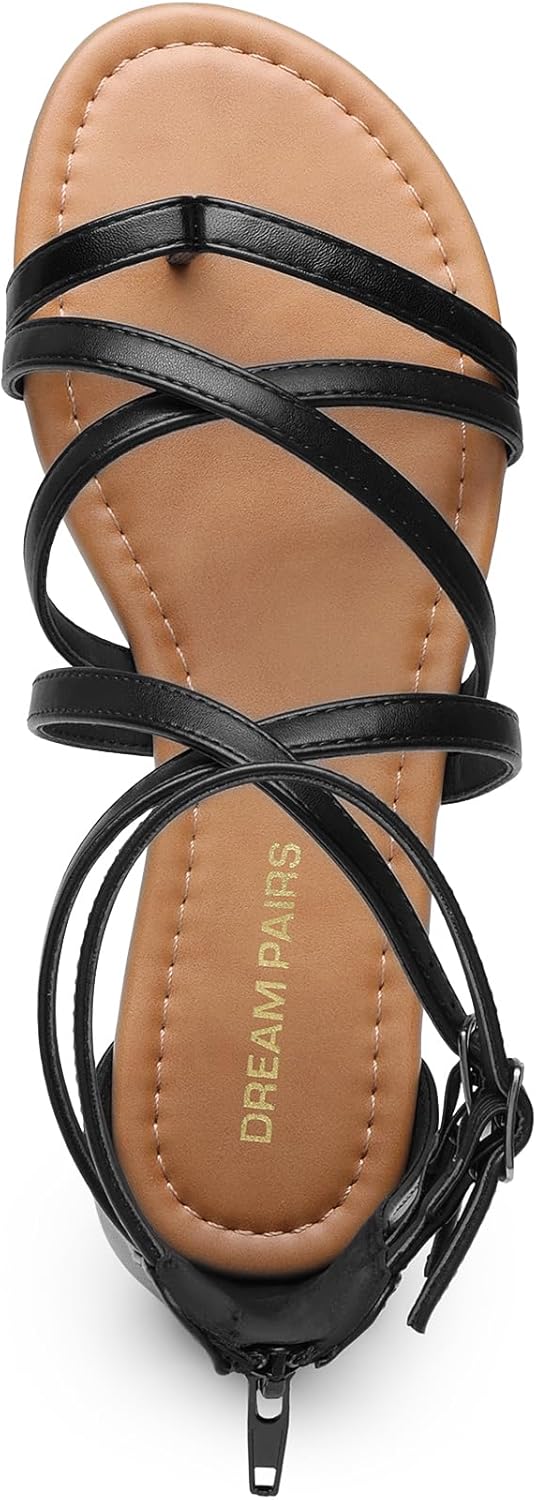 DREAM PAIRS Women's Dressy Gladiator Summer Cross Strappy Sandals Comfort Flat Casual Beach Fisherman Thong sandals - Image 4