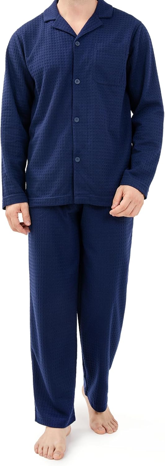 DAVID ARCHY Mens Pajamas Set Ultra-Soft Sleepwear Classic Notched Collar Top & Bottoms Loungewear with Pockets