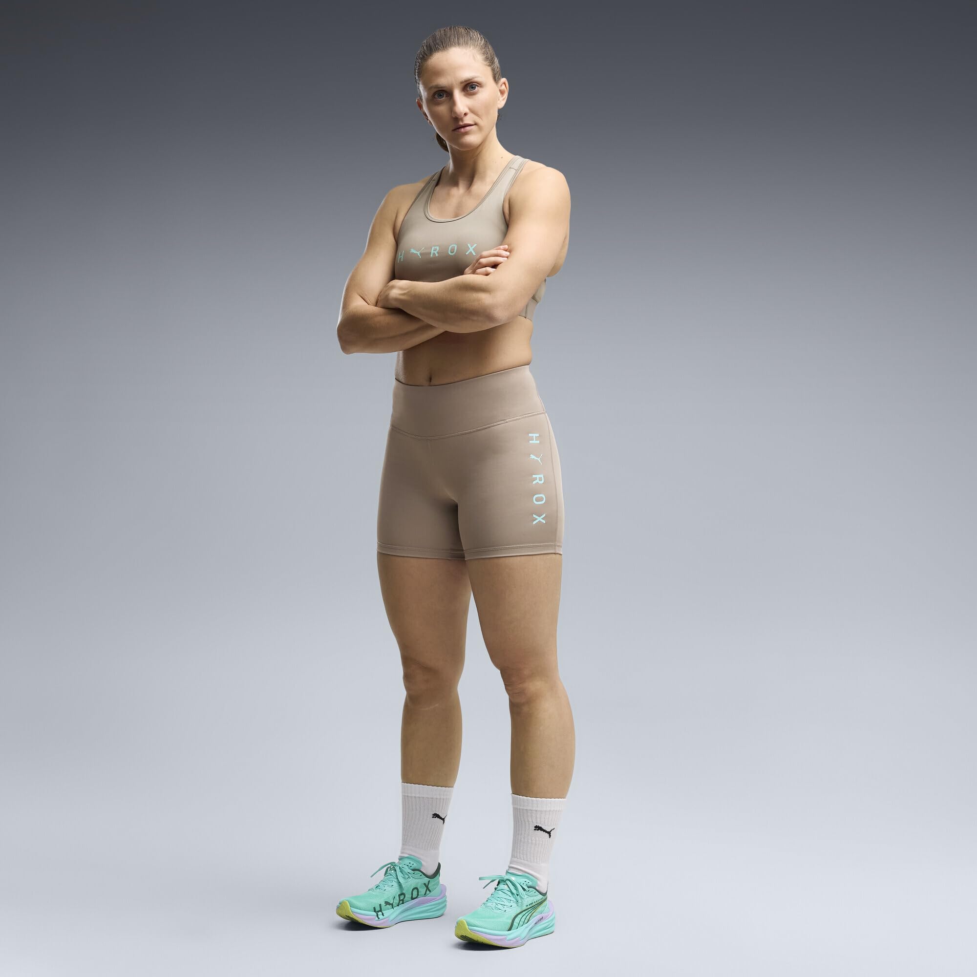PUMA Mallas cortas x HYROX Essentials 5" Mujer M, Mouse Gray Beige