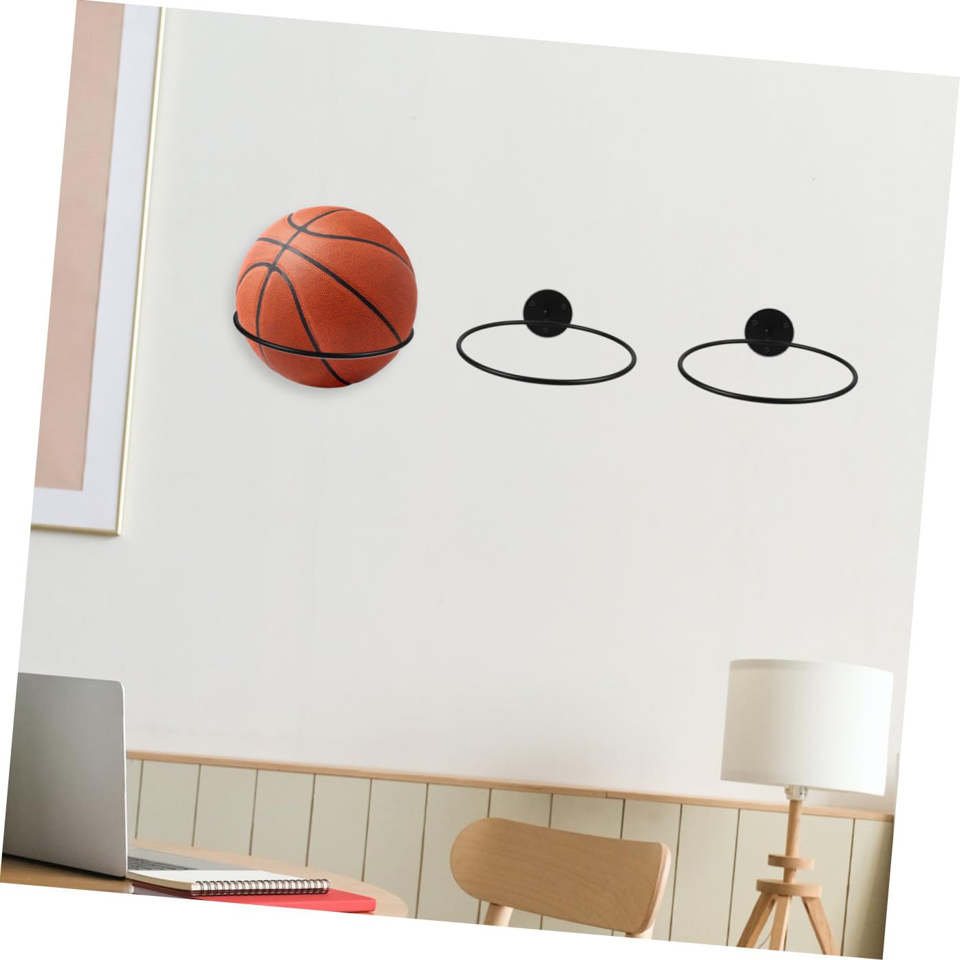 Soporte de Hierro Negro para Balones Deportivas, Estante de Almacenamiento Resistente y Firme para Balones de Fútbol, Paquete de 3 Unidades para Uso en Pared