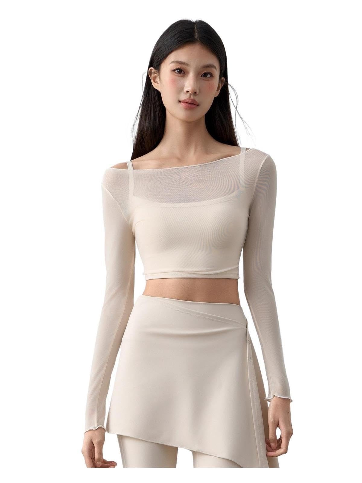 Top de Malla Manga Larga for Mujer, Elegante, for Correr, Yoga, Fitness