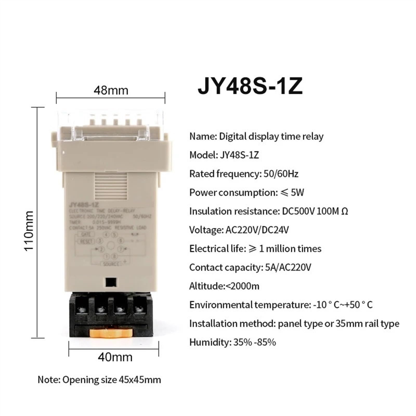 JY48S-1Z Relè temporizzato digitale Ritardo spegnimento Memoria interruzione alimentazione 24 V/220 V Con base presa PF083A (Size : DC24V)