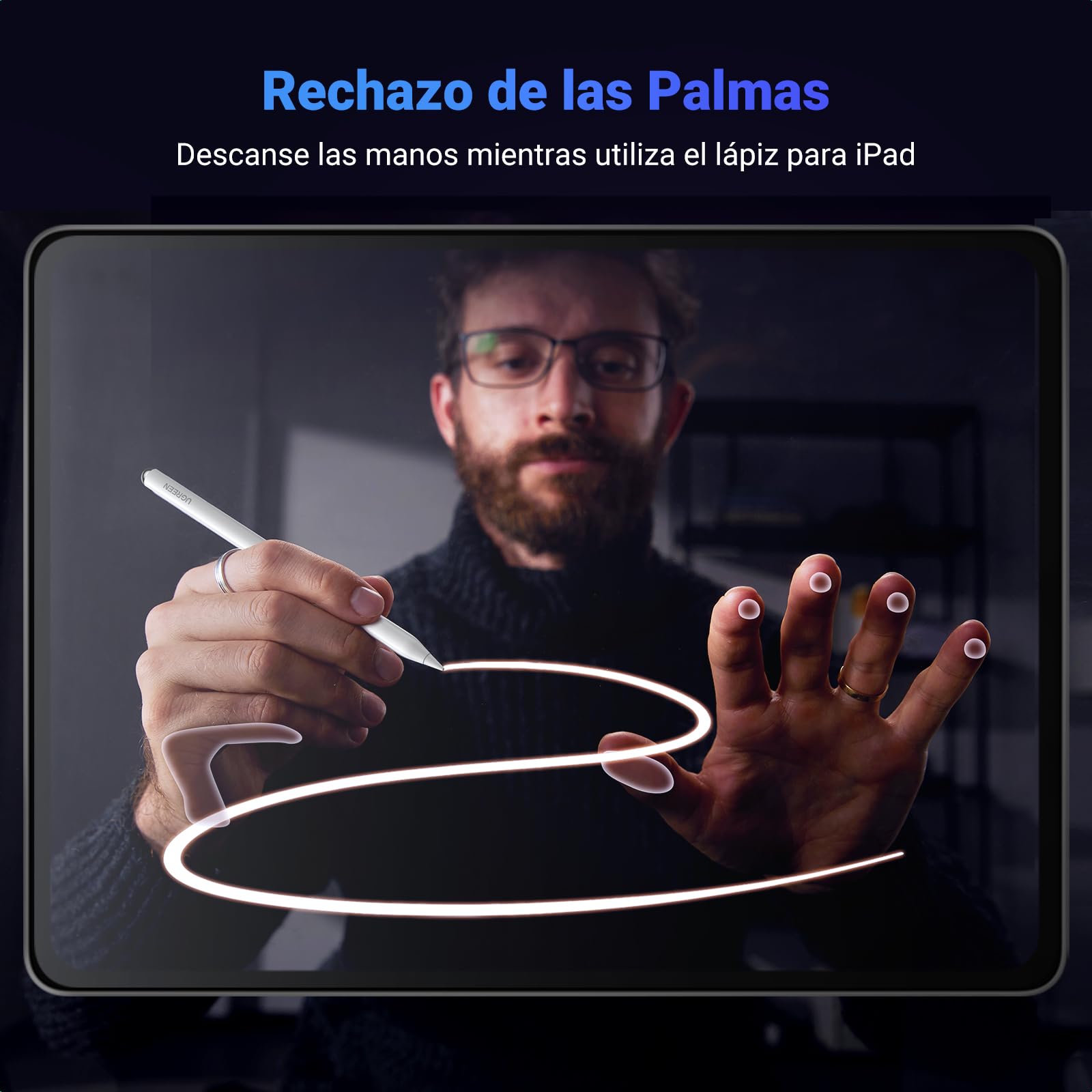 UGREEN Lápiz para iPad Carga Inalámbrica, Pencil Magnético para Tableta con Rechazo de Palma y Sensible a La Inclinación Compatible con Pro 12.9/11" 2018-2022/Air 4/5/10/Mini 6