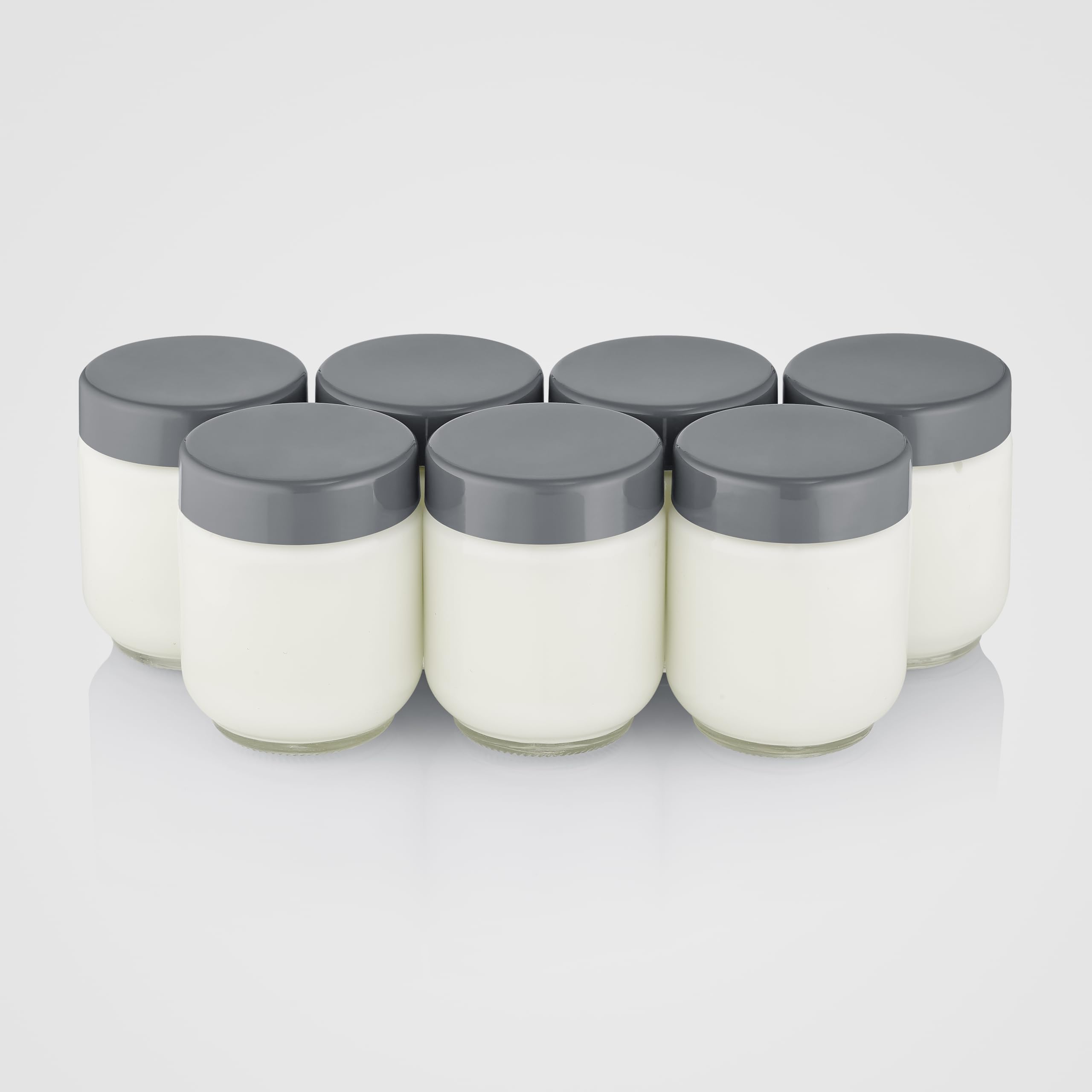 Severin Yogurtera, incluye 7 tarros de yogur de 150 ml para 1 litro de yogur casero, tapa transparente, estilo griego, interruptor basculante, 18 W, acero inoxidable oscuro, JG 3510