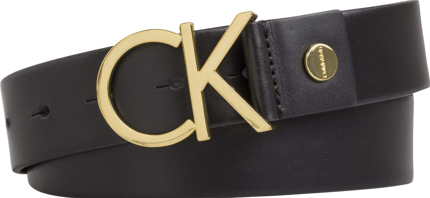 Calvin Klein Damski pasek z logo Ck 3,5 cm pasek skórzany, Czarny (Black Leather & Light Gold Buckle 910), 100|#100|#6661 (Herstellergröße: 100)