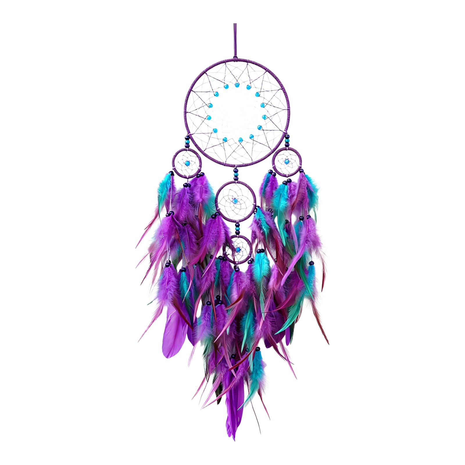 Handgefertigter Traumfänger, Violettes Windspiel mit Ahornblatt- und Federelementen, Perlendeko zum Aufhängen für Zuhause, Schlafzimmer, Party, Fest, Geschenk, 31,8 x 7,1 Zoll