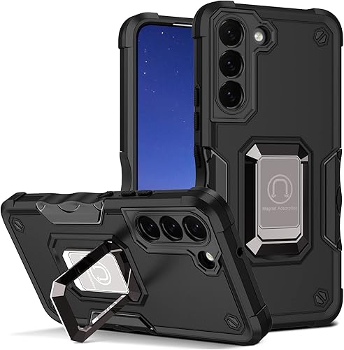 TJS Funda protectora resistente para Samsung Galaxy S21 FE 5G, grado militar, funda protectora resistente, anillo de soporte magnético, funda de