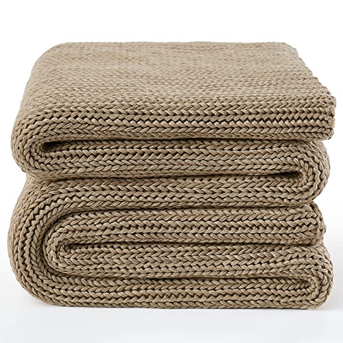 Guohaoi Knitted Weighted Blanket for Adults (Beige 60"x80" 25lbs) No Beads Cooling Throw Blanket for Hot Sleepers, Home Decor Breathable Chunky Knit Heavy Blanket Use on Queen/King Size Bed