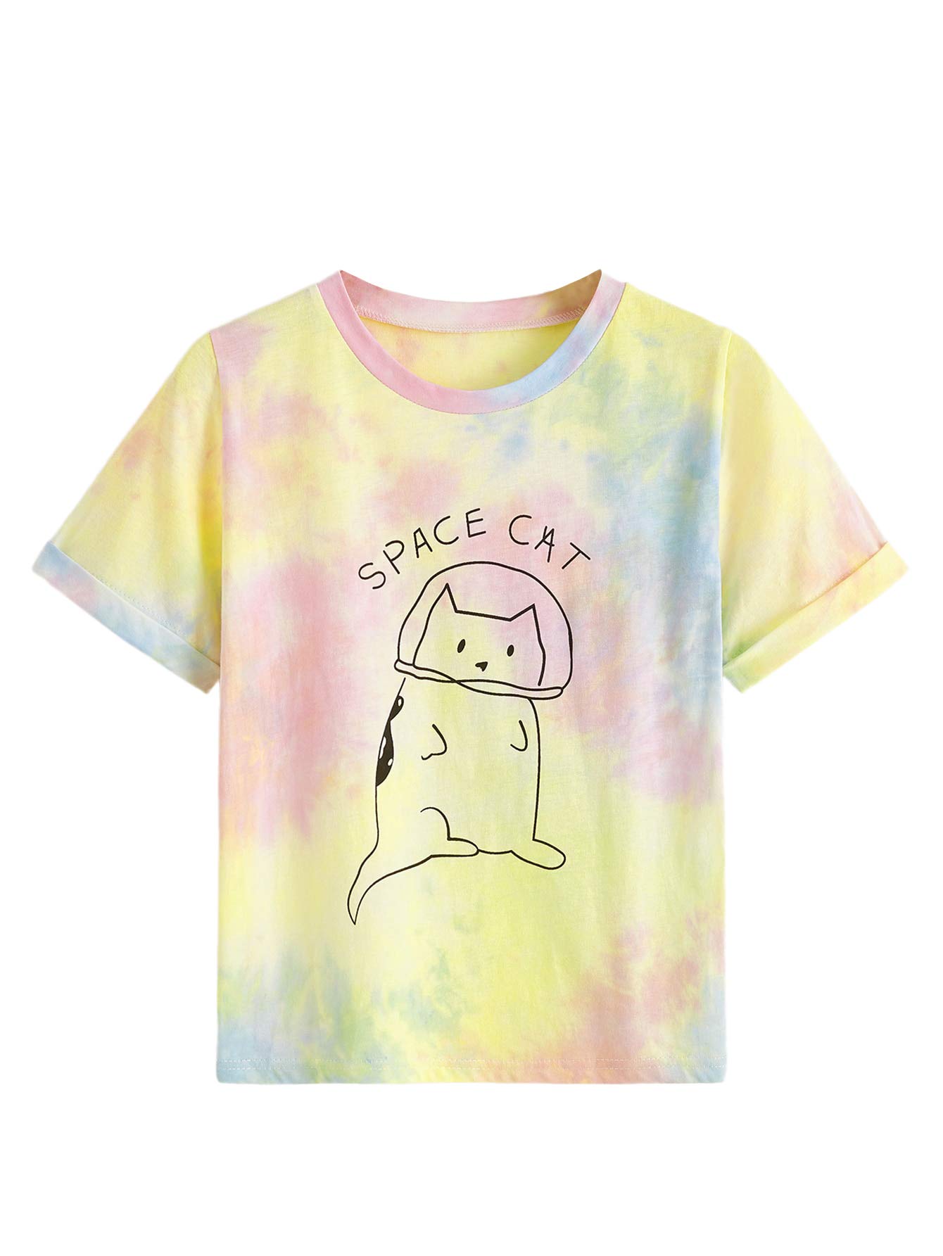 Women's Casual Tie Dye Cartoon Print Short Sleeve Tops Tee Blouse