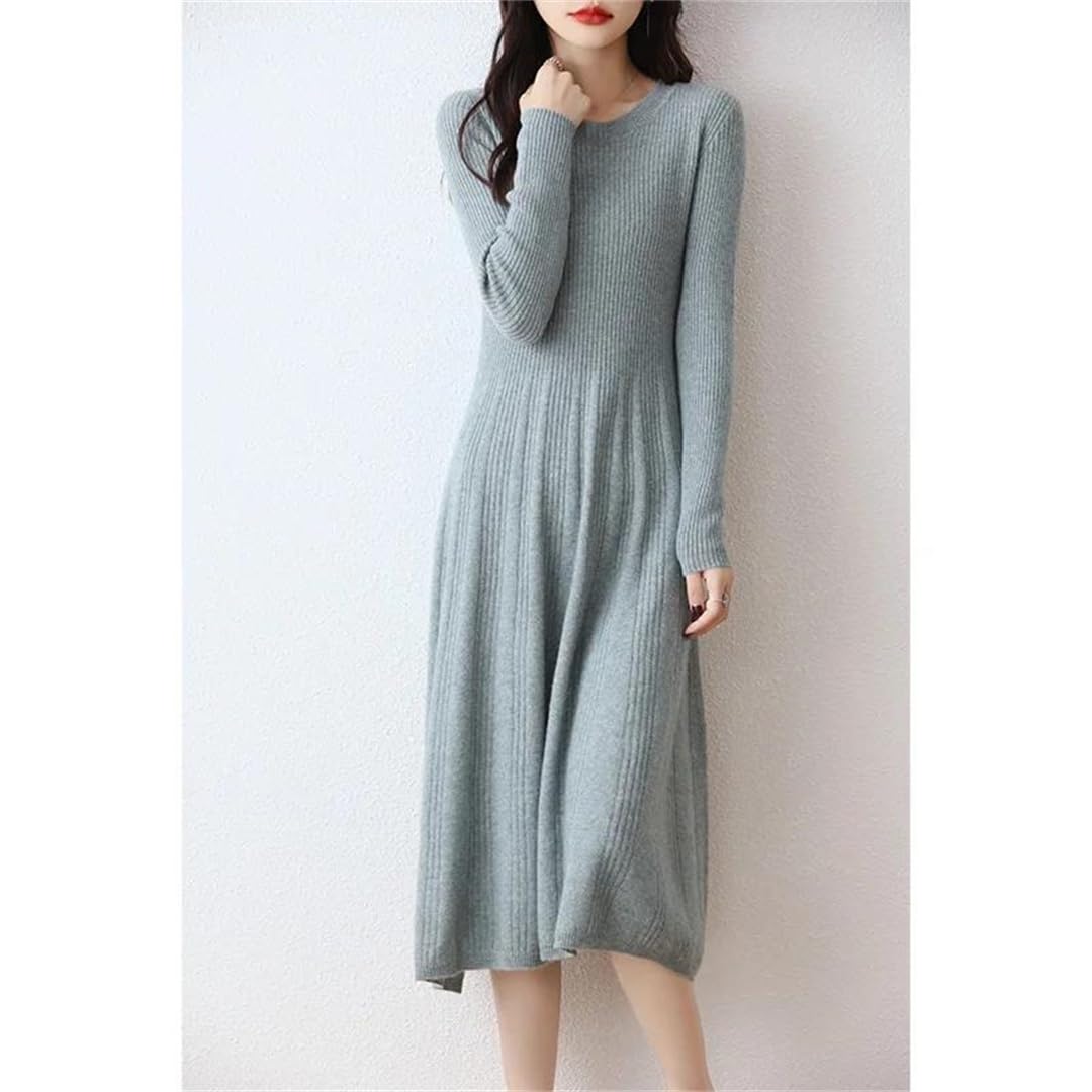 Robe d'hiver en tricot de laine pour femme - Col rond - Chaude et décontractée - Manches longues