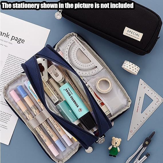 Image of LABUK Large Capacity Pencil Case Pouch, Cute Aesthetic Big Capacity Zipper Cases Pen Portable Office Stationery Makeup Bag, Desk Organizer for College Adults Women Men (Specail- Dark Blue /1)