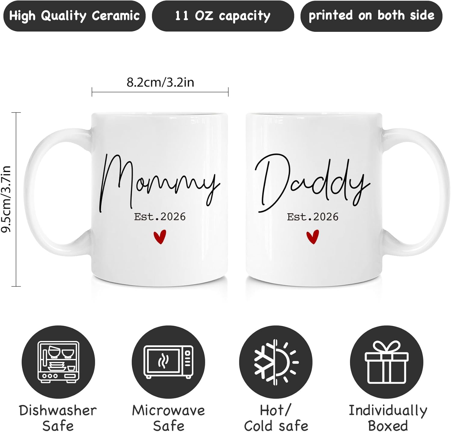 Mom and Dad Coffee Mugs Gifts for New Parents 2026, Mommy & Daddy Mug Set – Perfect for Expecting & First-Time Parents, 11oz Ceramic Cup (Baby Shower, Birthday, or Anniversary Present)-241 - Image 3