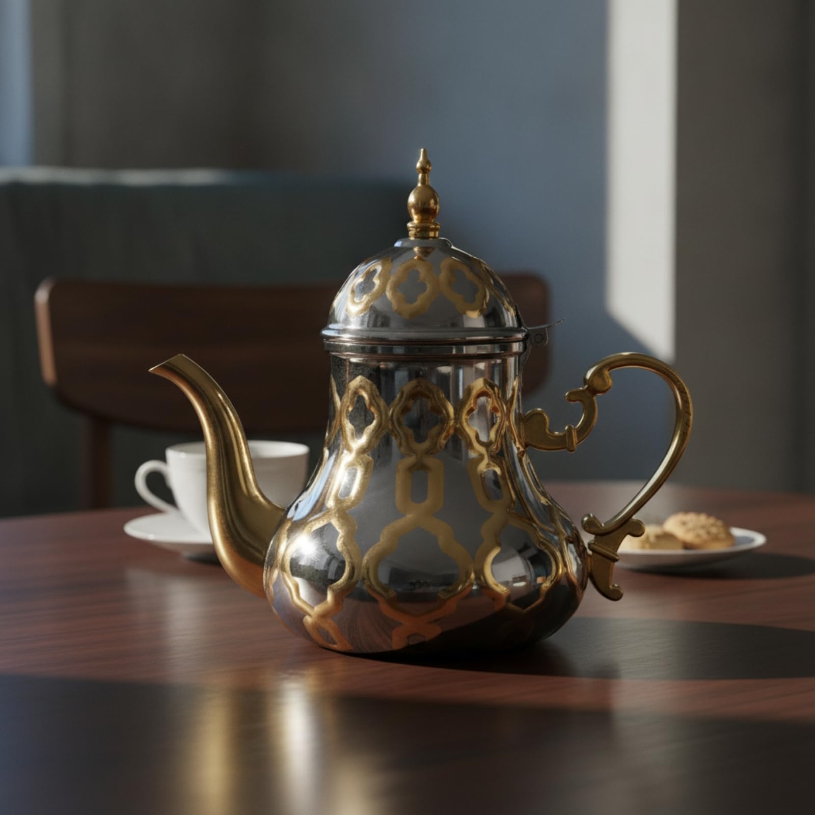 Colcolo Tetera de Acero Inoxidable Jarra Hervidor Cafetera con Cuerpo Compacto y Detalles Calados Vertido Suave y Acabado Pulido Adecuada para Casa Presentación en Estantes de Cocina, 1.2 Litros