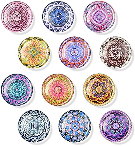ESSPOC 12PCS Refrigerator Magnets Colorful Glass Fridge Magnets Decorative Modern Magnets for Whiteboard Office Cabinets Kitchen Bohemian Magnets Locker Cute Magnets Gift(Mandala), 30 x 30 x 8 mm