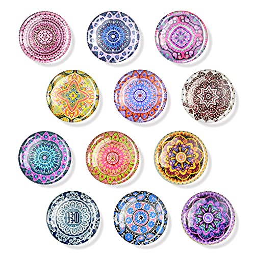 Esspoc 12Pcs Refrigerator Magnets Colorful Glass Fridge Magnets Decorative Modern Magnets For Whiteboard Office Cabinets Kitchen Bohemian Magnets Locker Cute Magnets Gift(Mandala), 30 X 30 X 8 Mm #TOP1