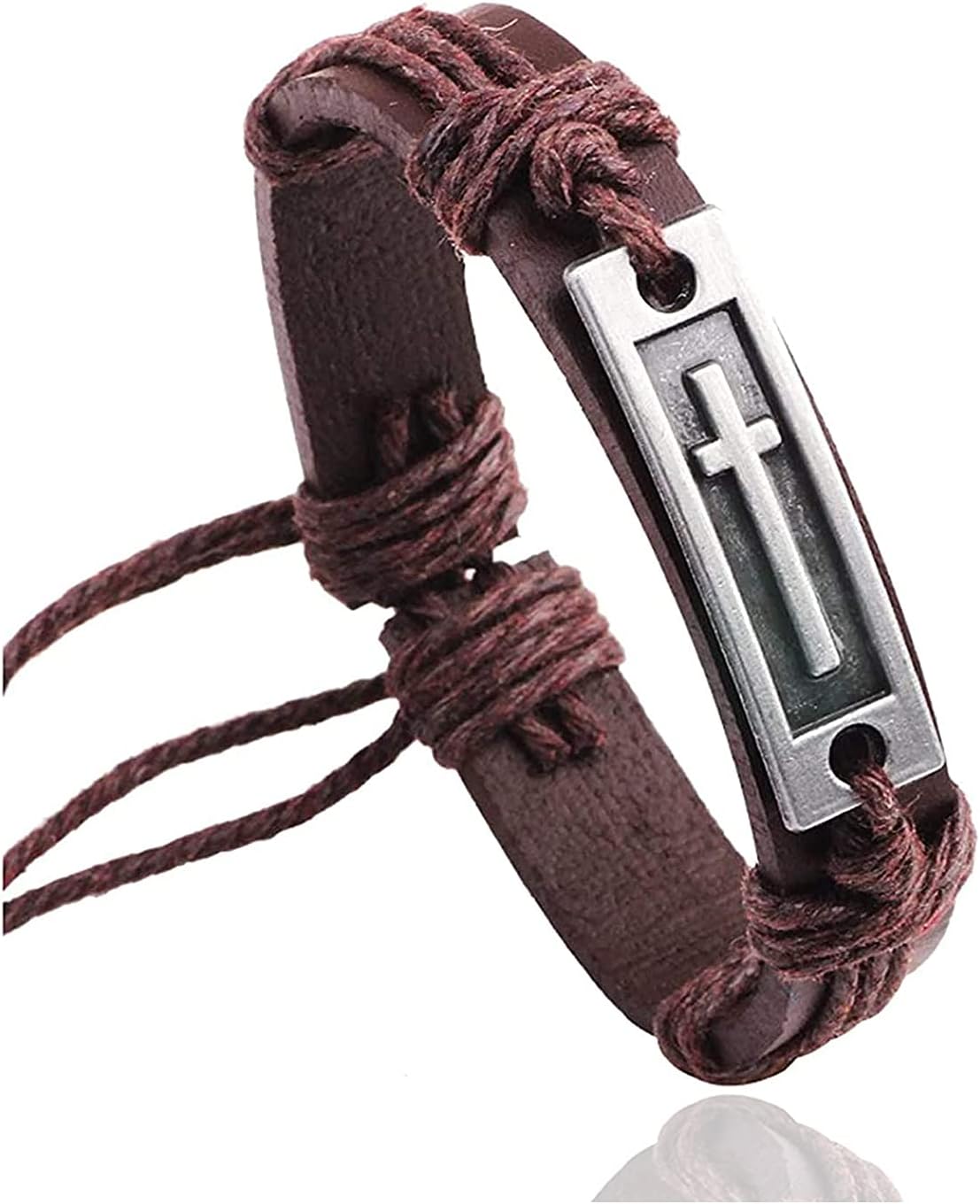 Fashion Cross Tag Bangle Adjustable Leather Cuff Wristband Drawstring Rope Bracelet