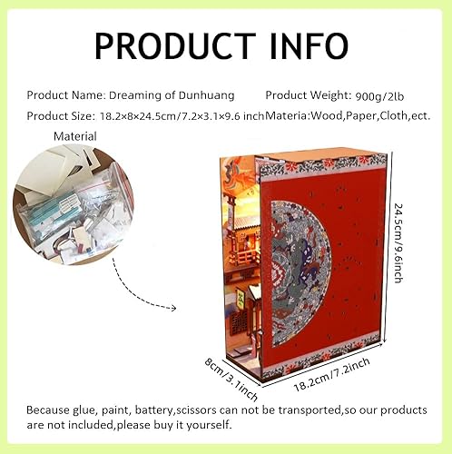 Miniatura 18 de Rompecabezas de madera 3D con caja de música de luz sensor, kit de montaje de rincón de libros en miniatura, kit de montaje de rincón de libros
