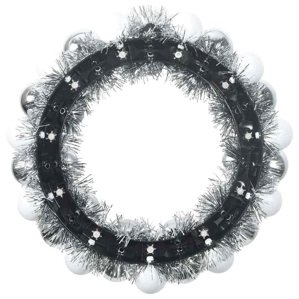 2 coronas de bolas de Navidad blancas y plateadas, 33 x 33 x 7 cm, poliestireno, ligeras y duraderas, para interior y exterior, decoración festiva para salón, oficina, entradas, Adviento e