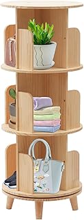 3-Tier Rotating Bookshelf Made of Pine Wood Open Design Book Rack Plants Storage Display Holder Stand Floor Standing Display Bookcase