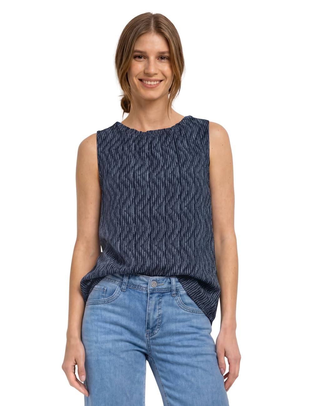 Street One Blouse Top with Ruffled Crew Neck Ashen Blue 44