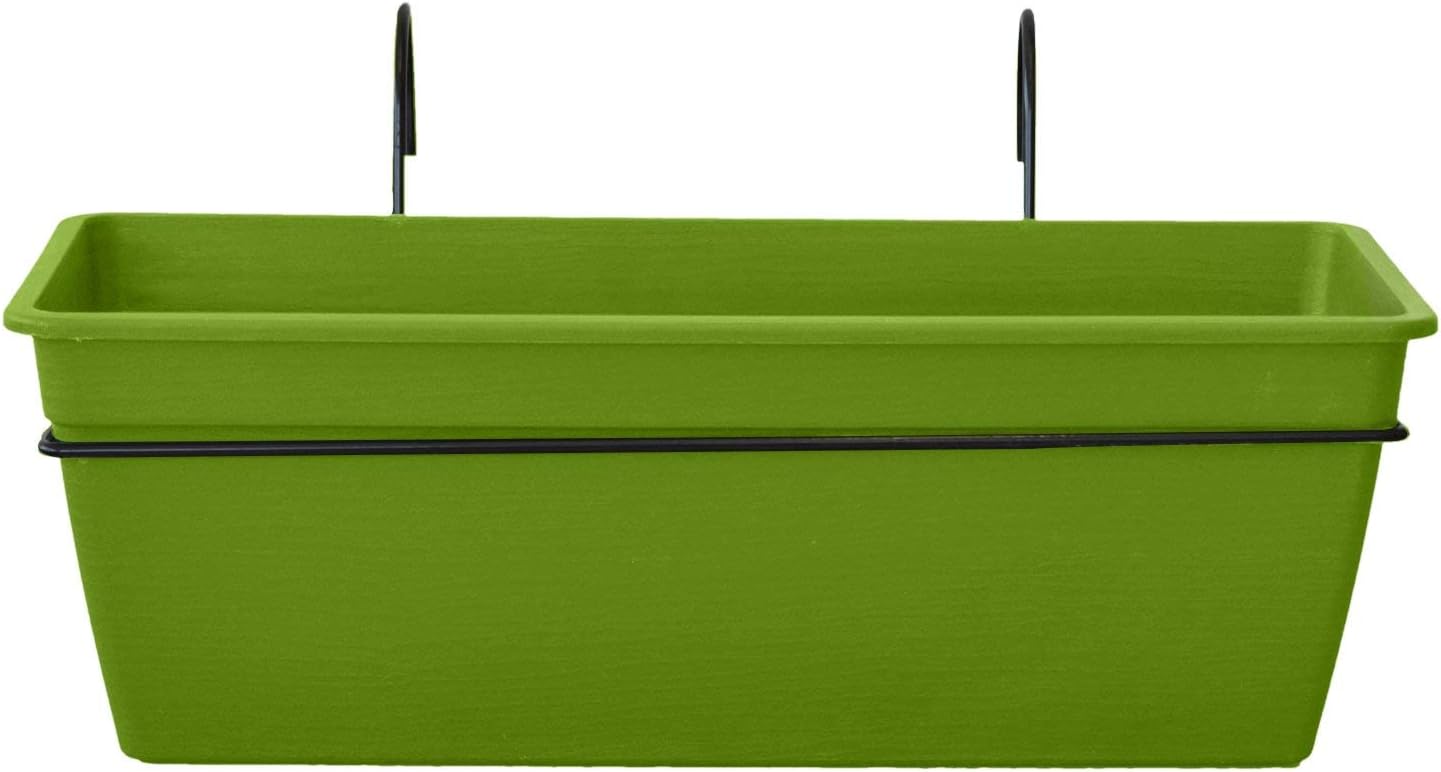 ALMI Gefen Railing Planter 22 Inches, Deck Rail Balcony Mount Flower Planter Box, Adjustable Over the Railing Planters, Indoor, Outdoor Planting Boxes, No Extra Tools Needed - Light Green