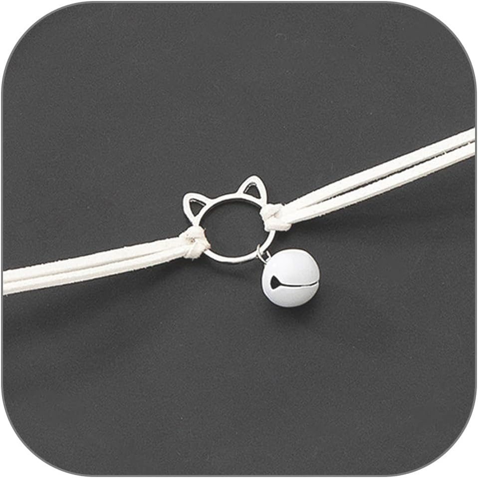 POYAMUSE Gothic Hollow Cat Choker Necklace for Women - Double Layer Velvet Choker with Bell Pendant