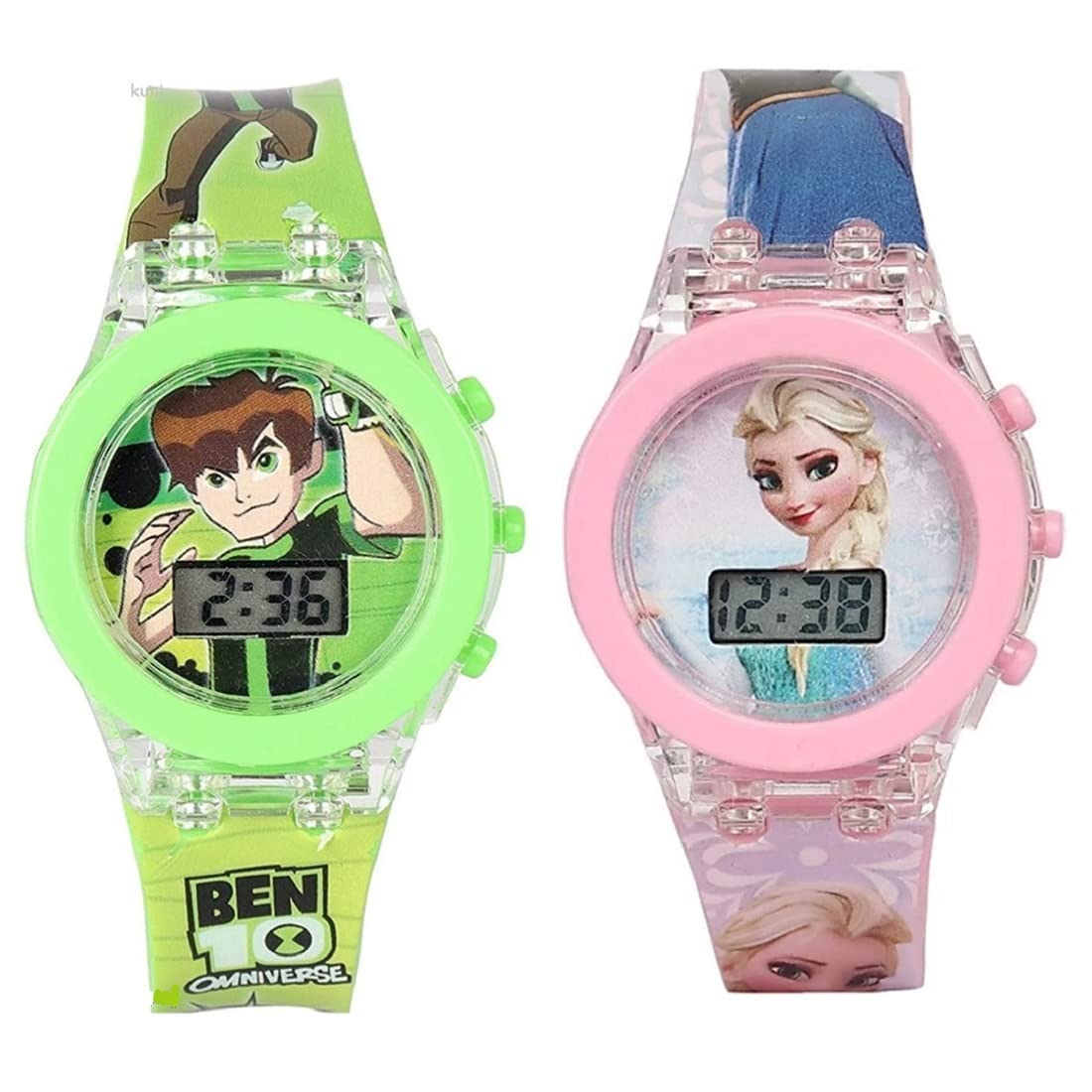 Emartos Glowing Green Ben 10 Digital Watch for Boys/Glowing Pink Frozen Digital Watch for Girls (Combo of 2) - for Kids (B0B432KKVD) Amazon Price History, Amazon Price Tracker