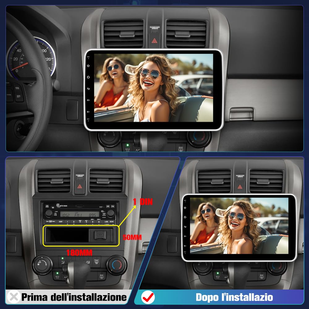 10.1 pollici Universale Autoradio 1 din Android 15 (2G+64G) Car Radio con CarPlay/Android Auto GPS Bluetooth WIFI FM RDS (Schermo ruotabile)