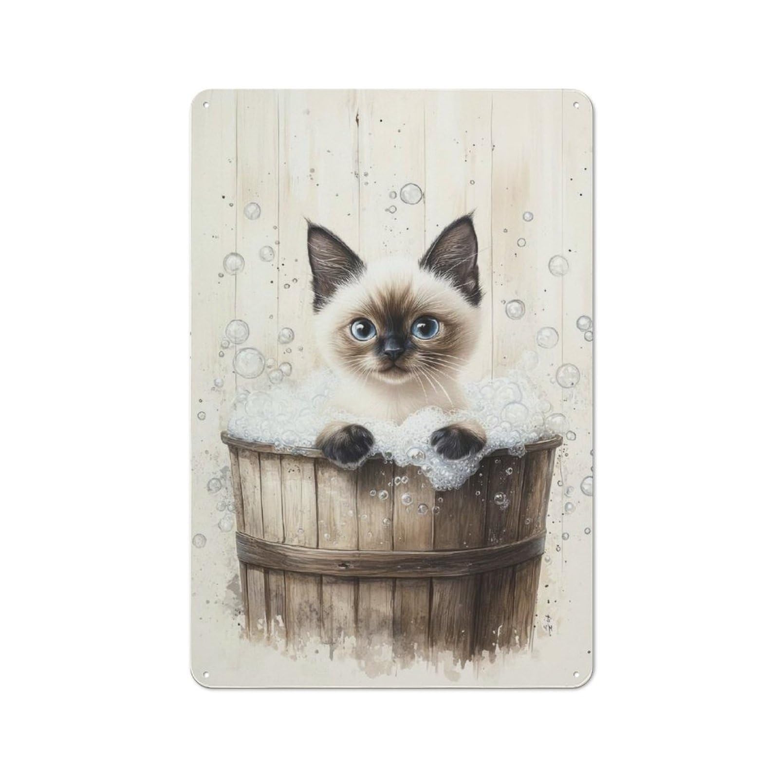 Junmoney Siamese Kitten Bubble Bath Decorative Metal Plaque 30X20cm, Garage Style Shed Wall Plaque For Workshop, Basement, Shed Or Games Room