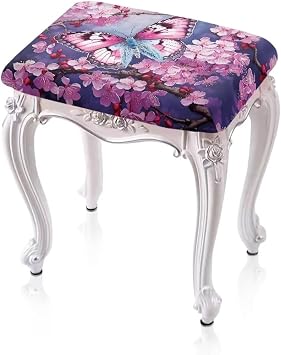 Butterfly Stool Covers Rectangle 2 Pack Cherry Blossom Vanity Stool Cover Stretchy Jacquard Dustproof Stool Seat Cover Bar Stool Covers Washable Stool Covers for Bathroom Kitchen