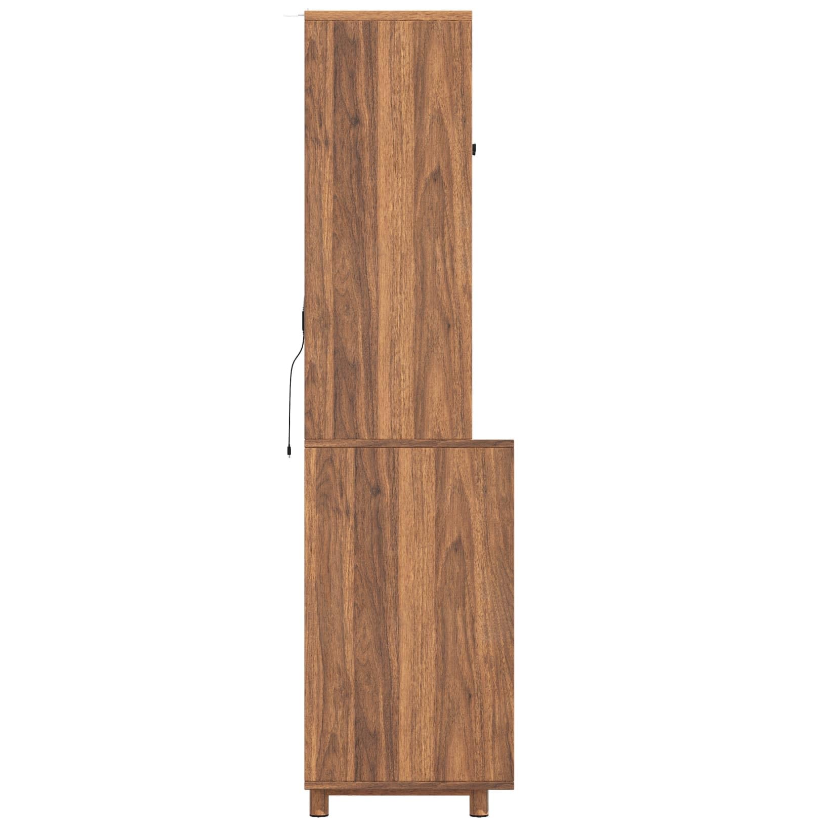 Buffet Haut de Cuisine,Armoire de Salon Moderne,Buffet Salle a Manger,Meuble de Rangemen avec étagères réglables et éclairage LED,2 Portes coulissante en Verre,140x40x185cm (Marron Noyer)