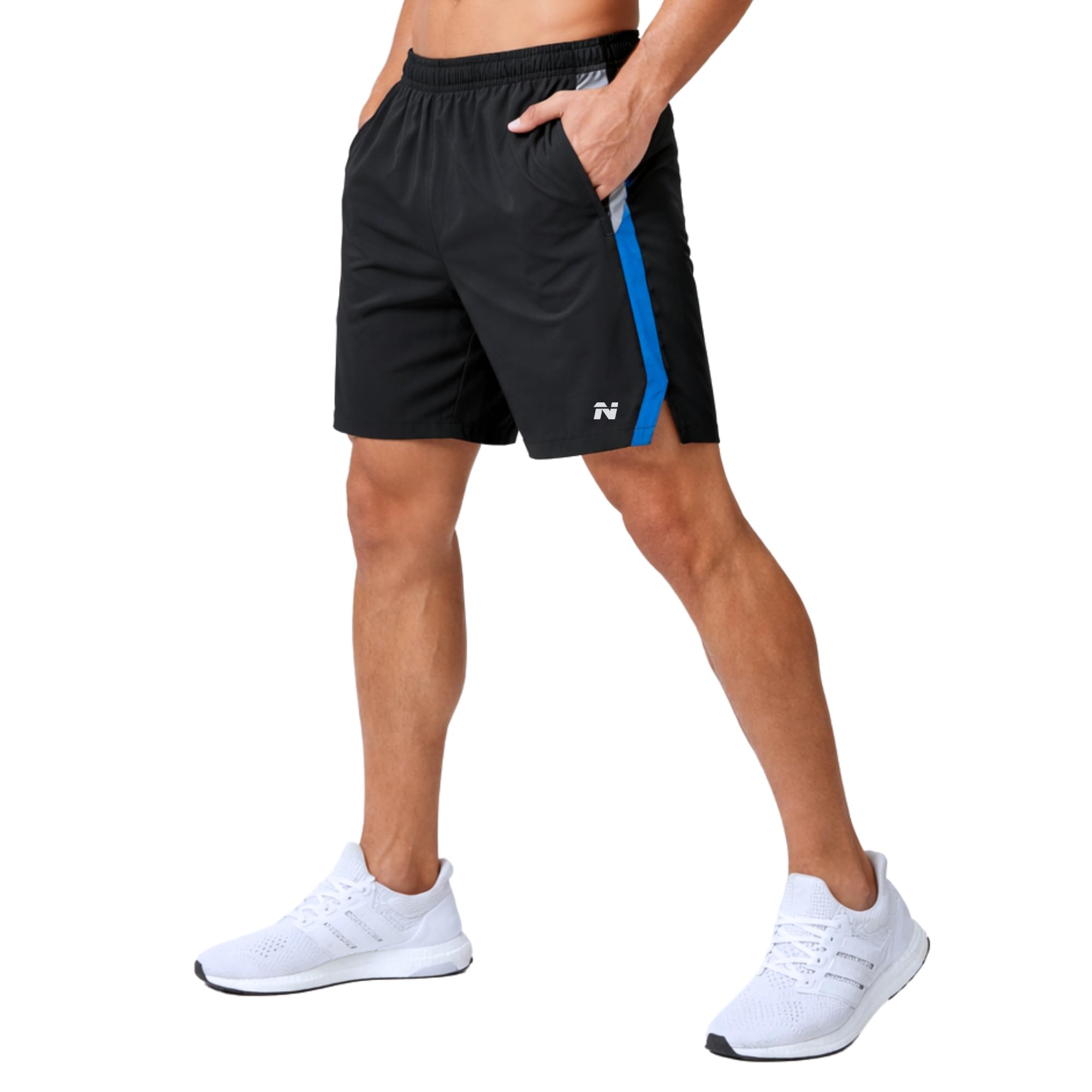 Stylish Mens Shorts Sports Shorts for Man Running Gym Workout Lightweight Quick Dry Shorts with Side Cut Blue Panel Design Stretch Waist for Fitness Activities-image-27
