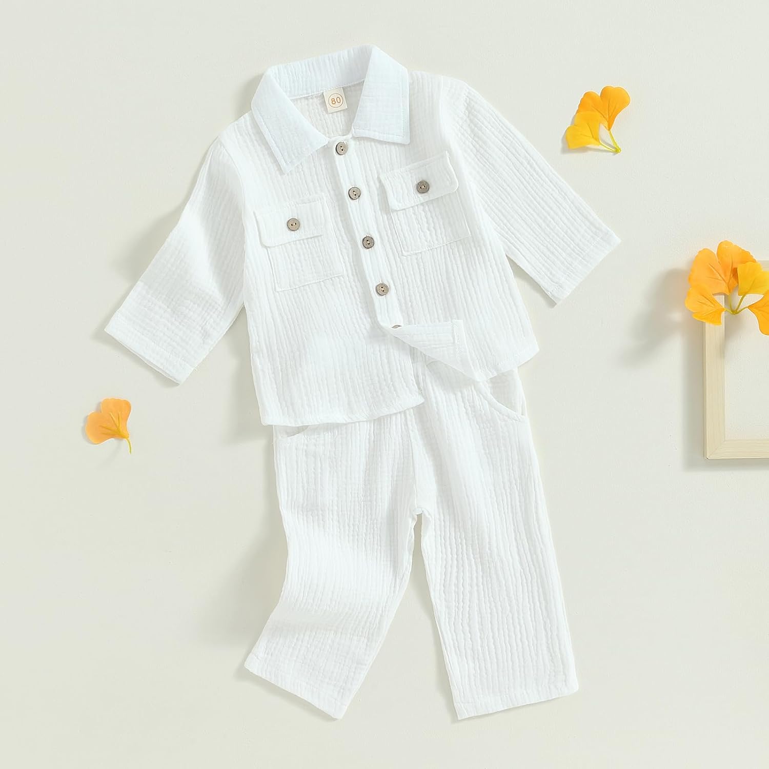 VISGOGO Toddler Boy Linen Outfit Baby Boy Fall Winter Clothes Set Button-Down Shirt Tops Cotton Linen Pants 2PCS - Image 3