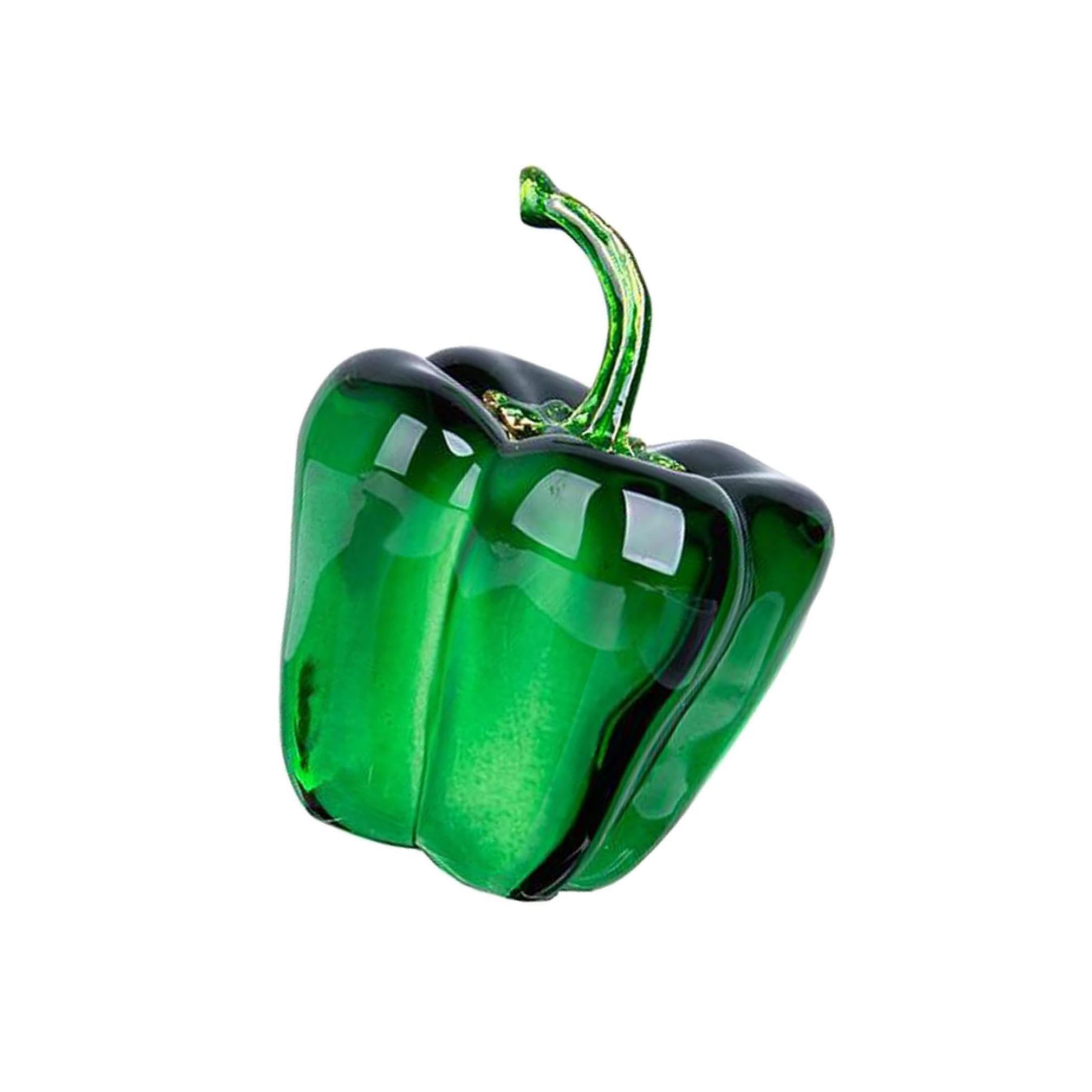Zambuph Handcrafted Crystal Fruit Sculpture Art Bookshelf Decor Ornament Artwork Intricate and Delicate Decoration Home, Green Chili
