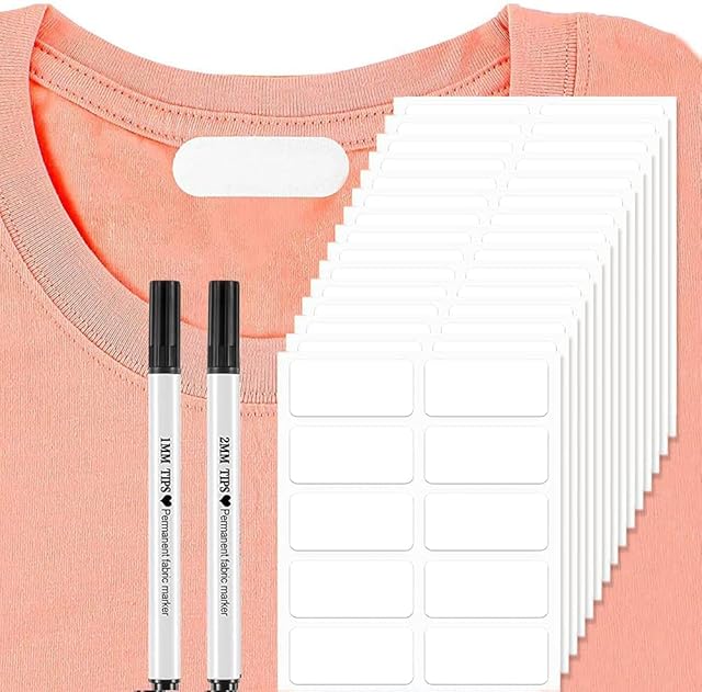 No-Iron Clothing Labels ,150Pcs Self Adhesive Name Labels Kids Clothing Labels Washable Writable Fabric Labels for Clothes with 2Pcs Permanent Fabric Marker Pens