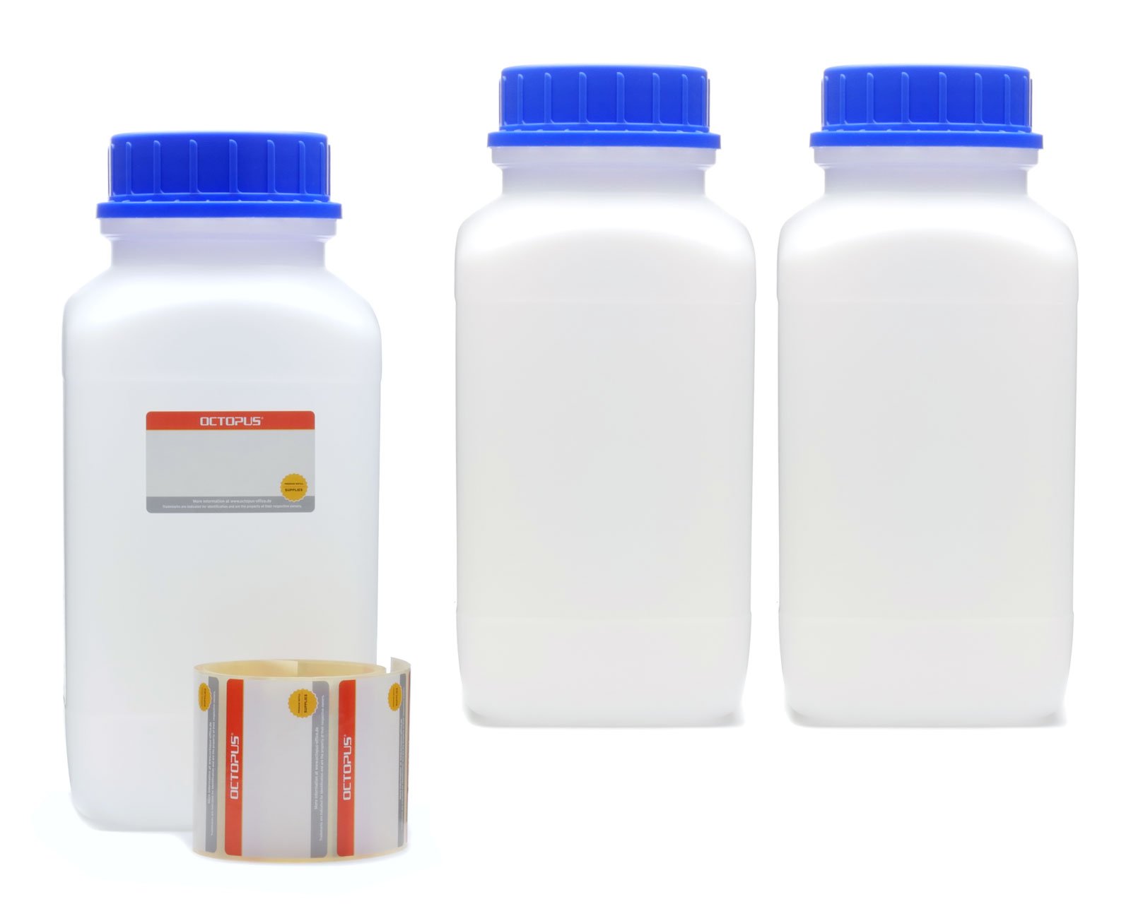 Octopus 3x 2500 ml wide mouth bottles with screw top, chemical bottle, laboratory bottle
