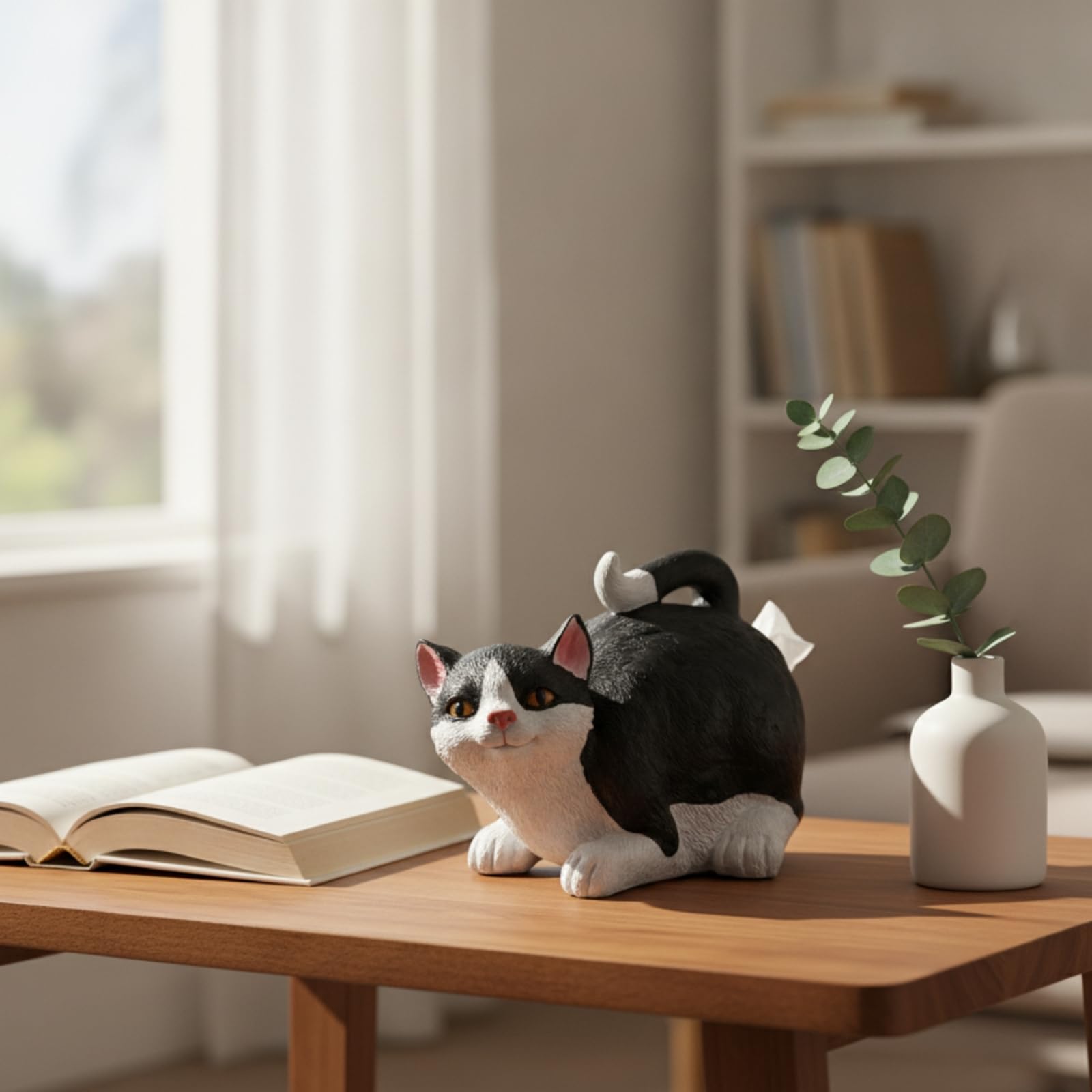 Boîte à Mouchoirs en Forme Chat Mignon Distributeur Mouchoirs Chat Sculpté Décoration pour Chambre
